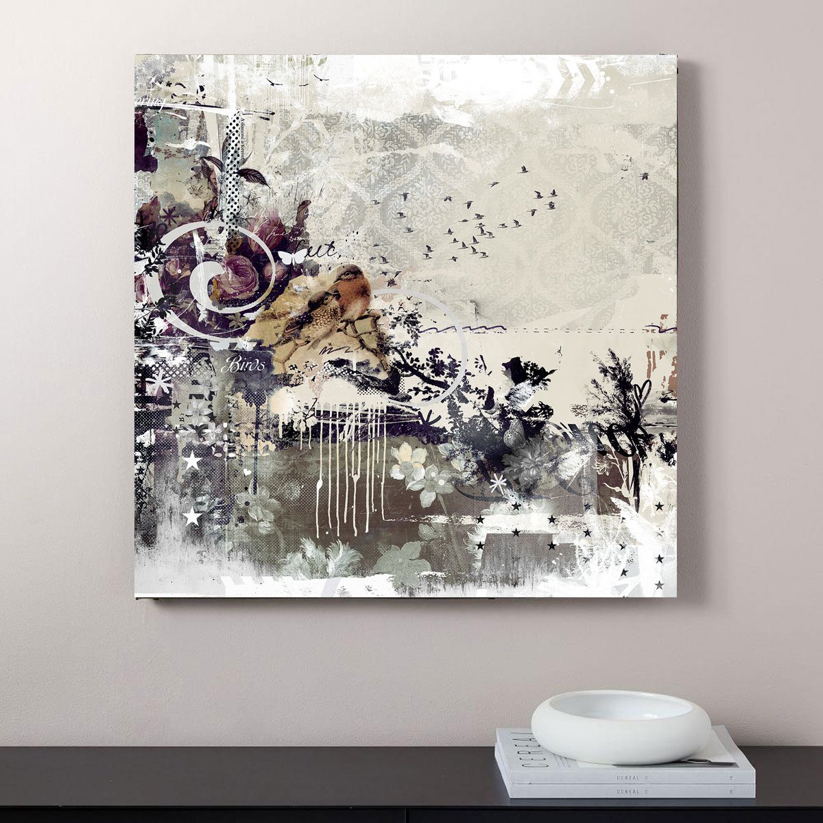 Animal Painting By Teis Albers, 39 X 39", Tweeting Birds, Original Artwork