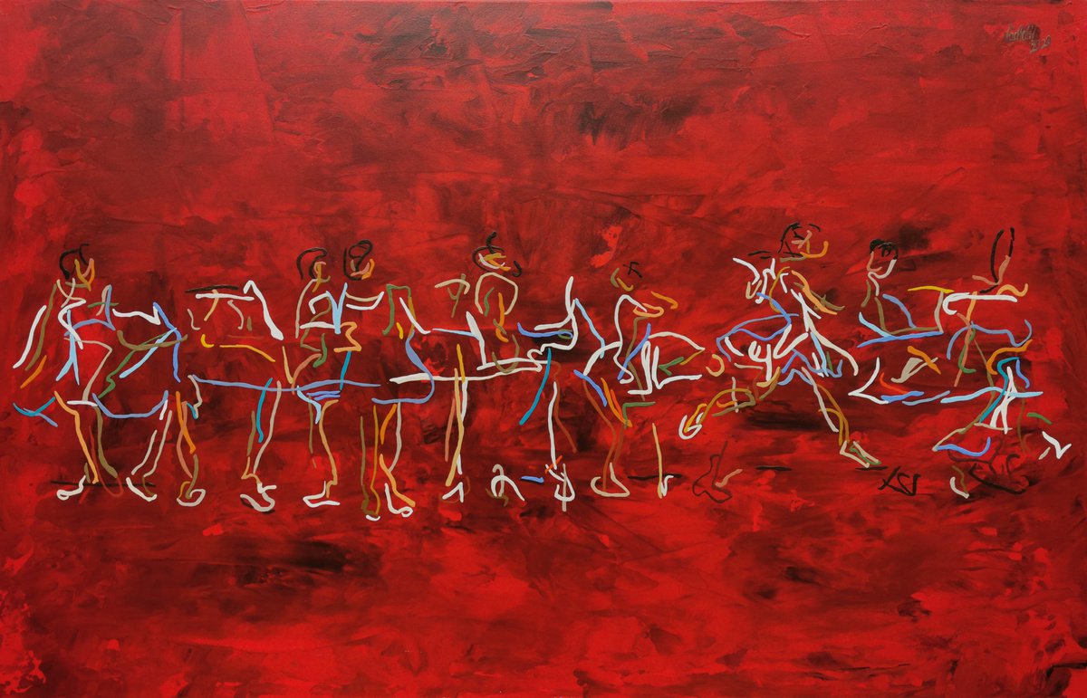 Expressive Portrait Acrylic Painting By Uli Lachelt, 55 X 35", Xxiii 30 - Ballerina Jumping, Original Artwork