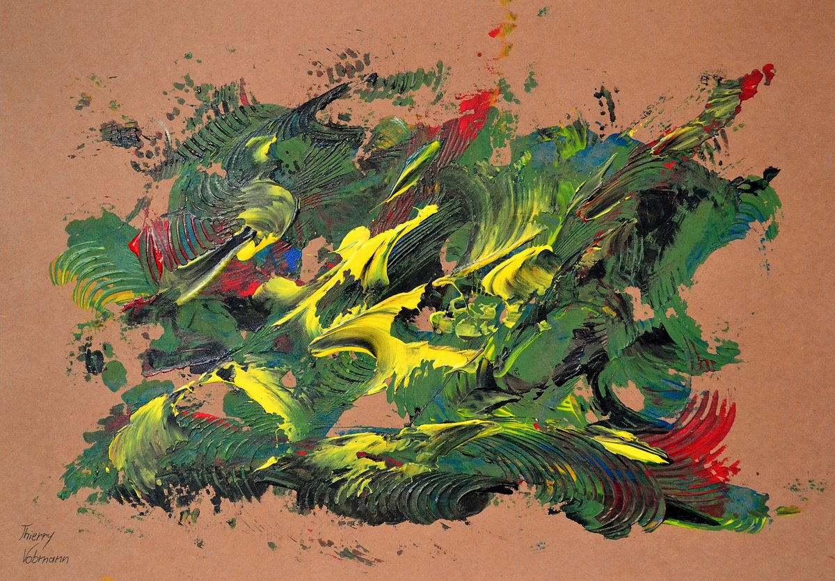 Abstract Acrylic Painting By Thierry Vobmann. Abstract ., 17 X 12", Natural Style 37, Original Artwork