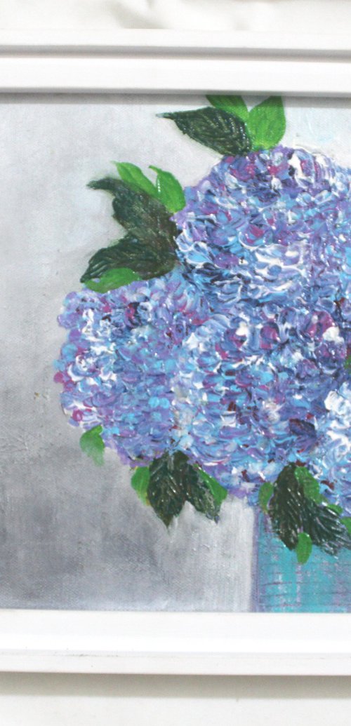 Lovely Hydrangeas Flower vase - Framed Acrylic Painting - floral artwork by Vikashini Palanisamy