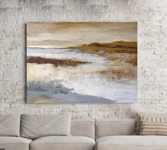 "Calabria 3" Grey cream brown abstract art