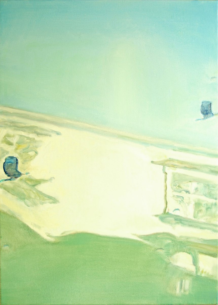 Geometric Landscape Oil Painting By Sebastian Rudko, 20 X 28", Bird Voices, Original Artwork