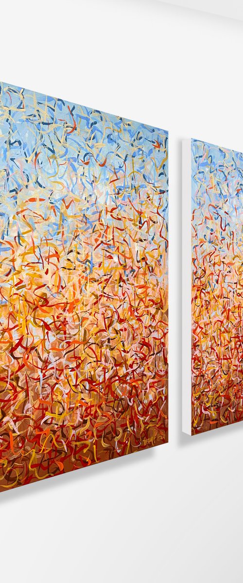 Outback Oondiri- Triptych- acrylic painting on canvas by George Hall
