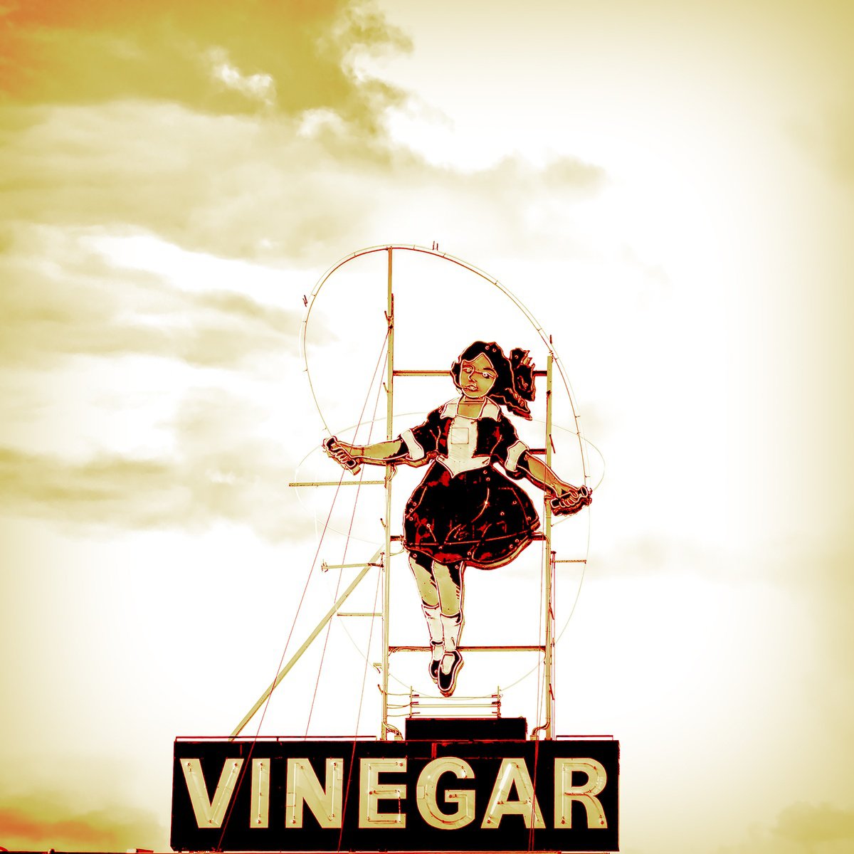 Photorealistic Cityscapes Photograph By Nick Psomiadis, 43 X 43", Skipping Girl Sun-Kissed Gold, Original Artwork