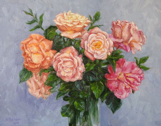 Bouquet of Roses in Vase Original Oil Painting
