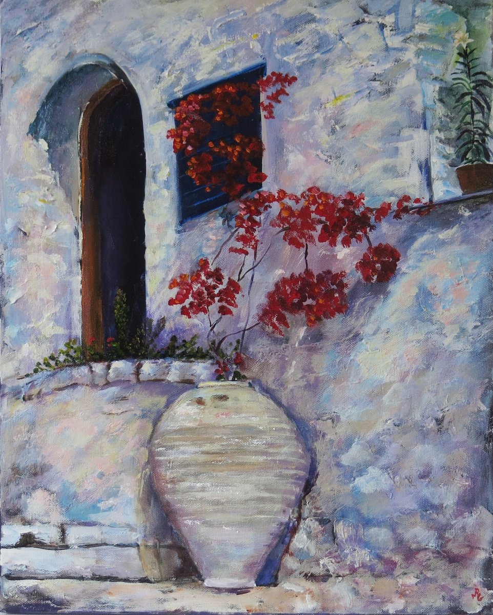 Impressionistic Landscape Acrylic Painting By Maureen Greenwood, 16 X 20", Cypriot Scene, Original Artwork