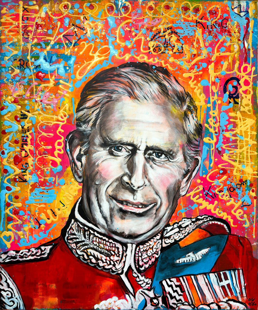 Urban And Pop Portrait Acrylic Painting By Misty Lady - M. Nierobisz, 20 X 24", King Charles Iii, Original Artwork