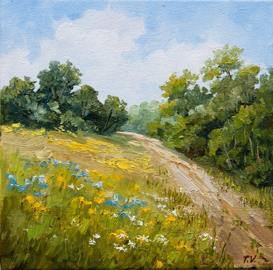 Summer day. Oil painting. 8 x 8 in.