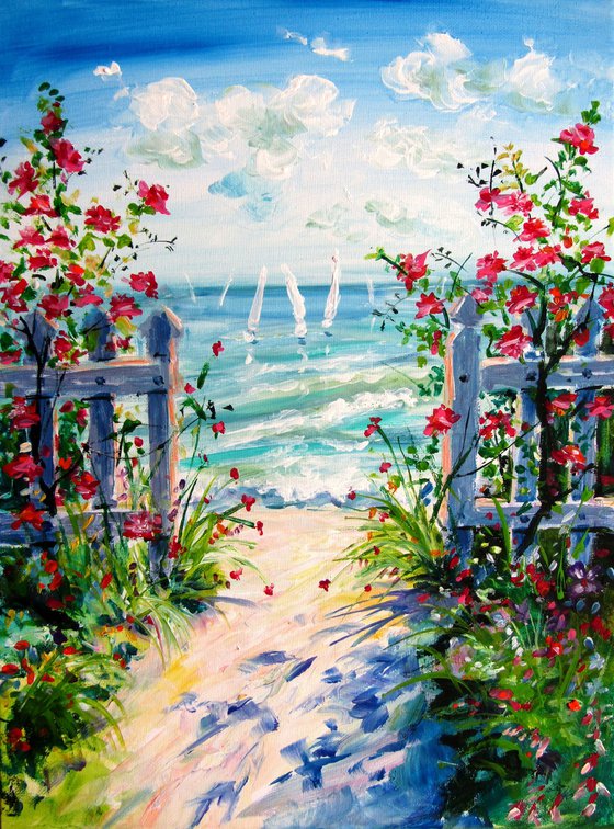Beach with roses