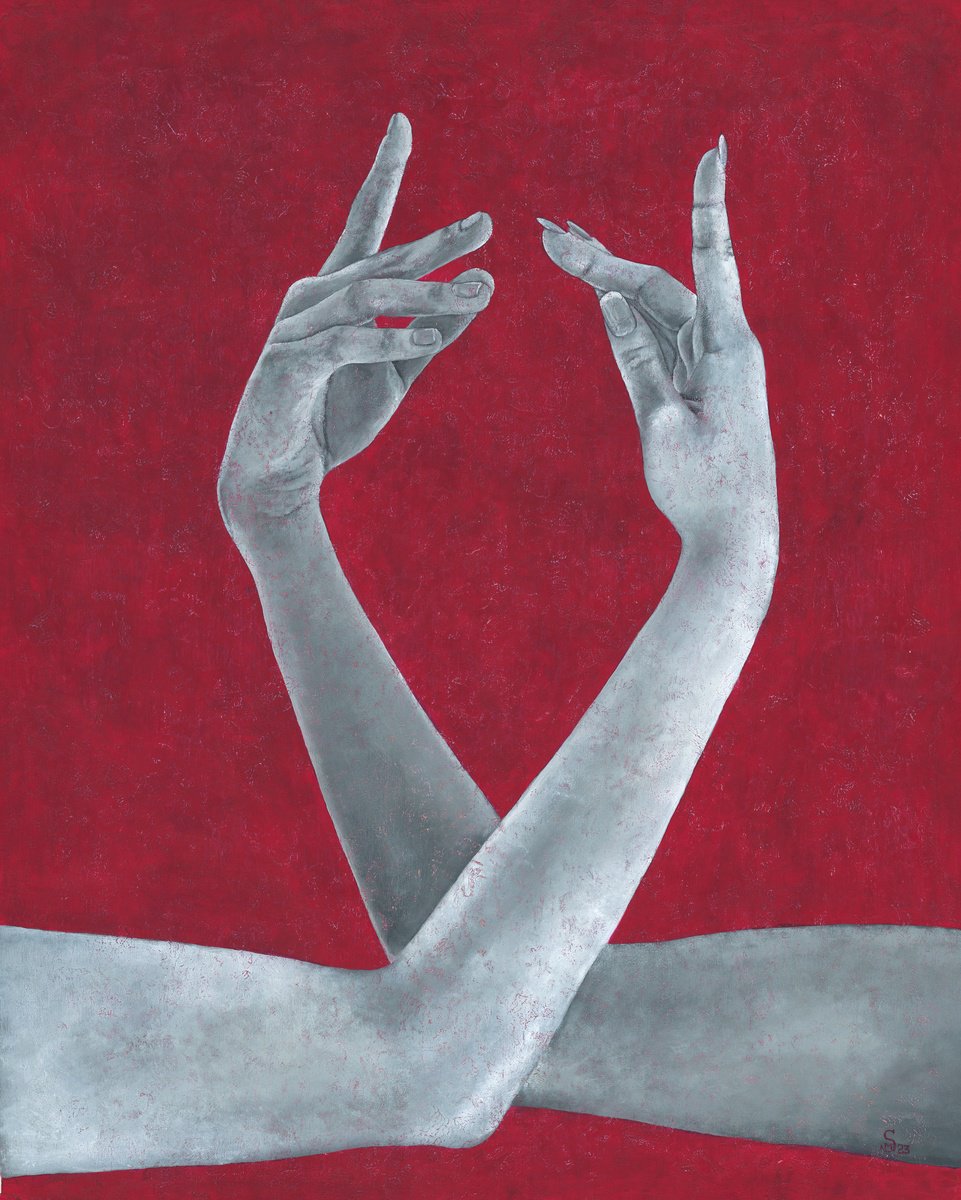 Expressive Portrait Acrylic Painting By Margarita Stepanova, 31 X 39", Graceful Symphony, Original Artwork