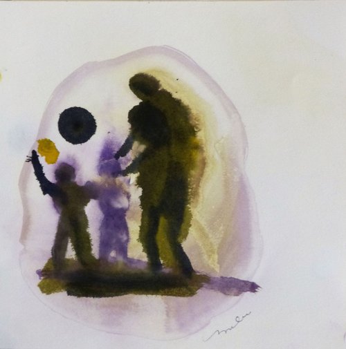Mother playing with children, 20x20 cm by Frederic Belaubre