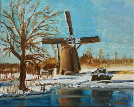 Winter windmill in Maasluis 2