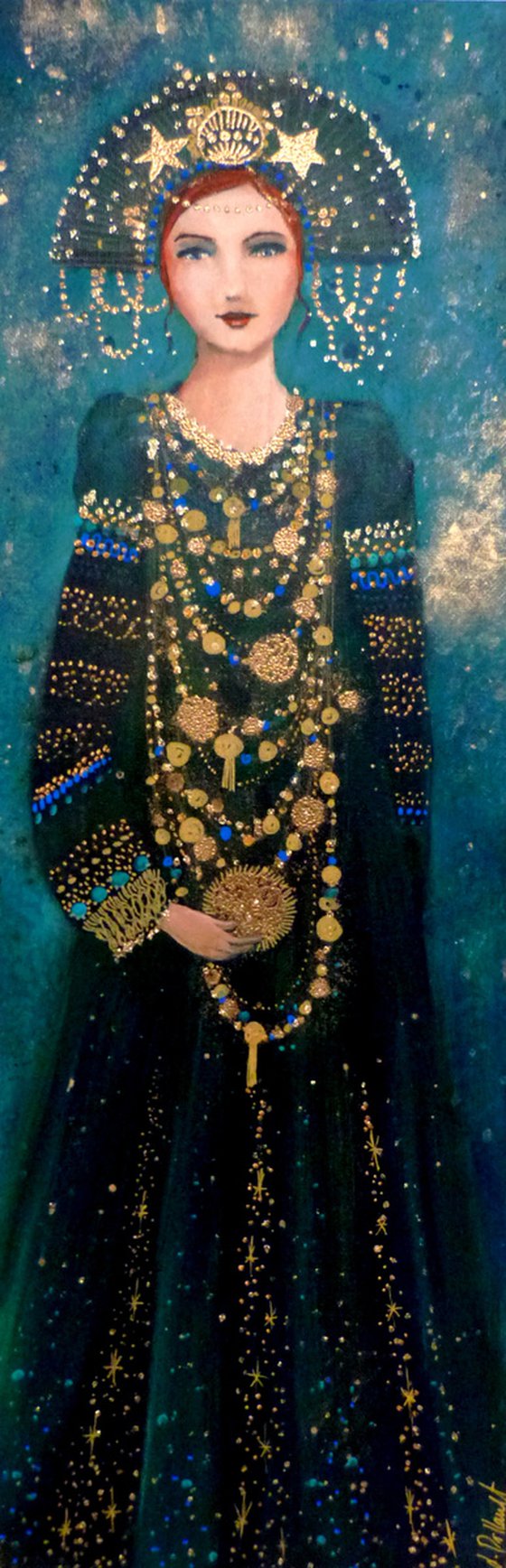 Night opera 20 x60 cm. Art déco inspired woman.