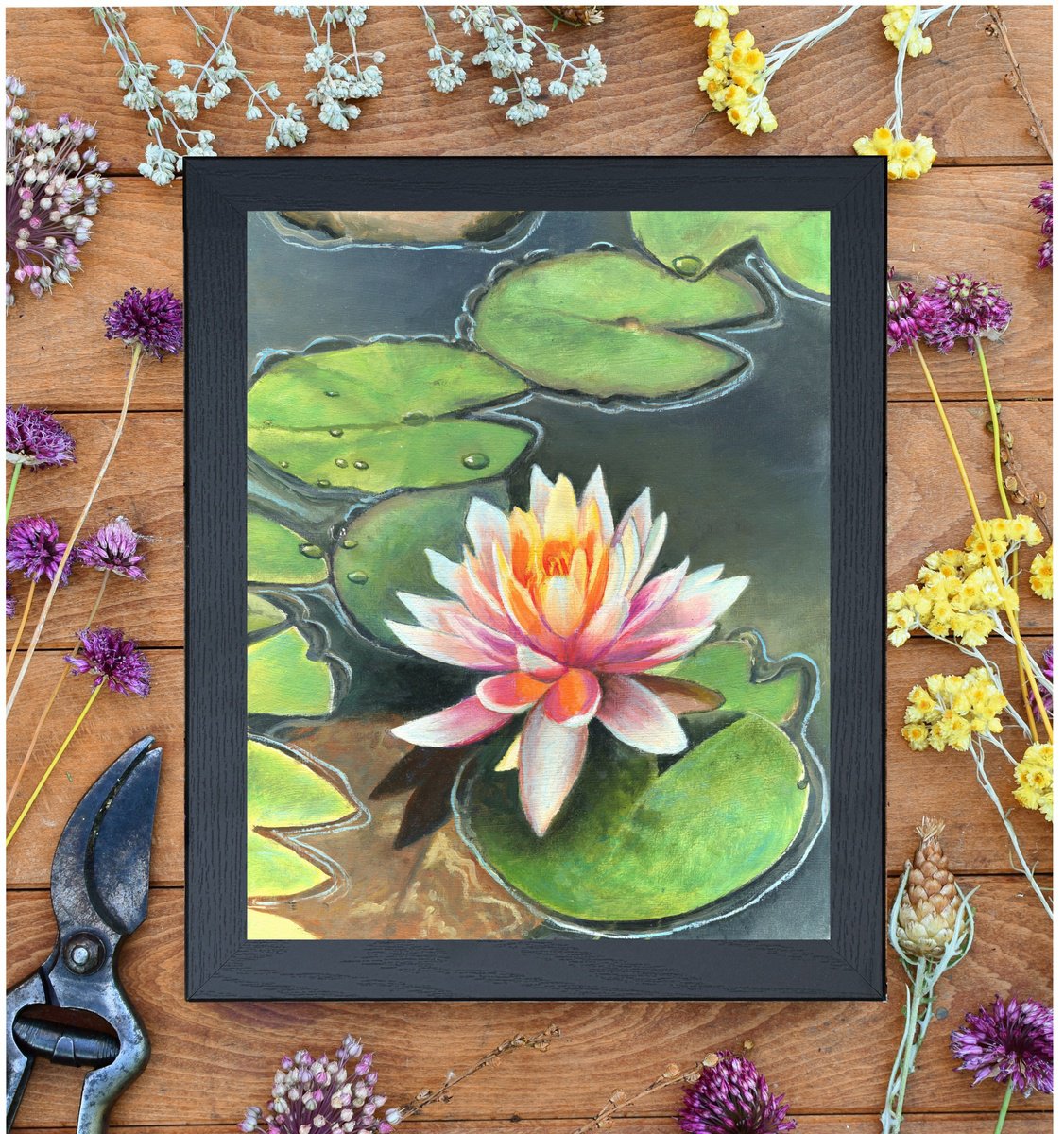 Original 16x20 oil on canvas of lily pads - Where the Lily Pads Gather  by Joanne Lepicek — Joanne Lepicek Art