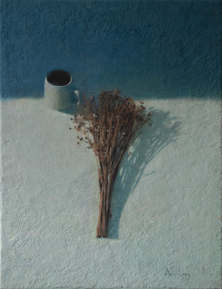 Photorealistic Still Life Acrylic Painting By Andrejs Ko, 20 X 26, Dried Flowers In The Garden, Original Artwork