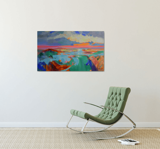 "Bright Horizon" Original painting Oil on canvas Abstract landscape (2021).