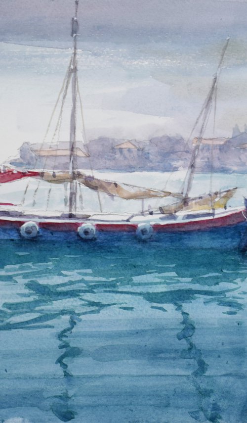 Boat in the harbor 3 by Goran Žigolić Watercolors