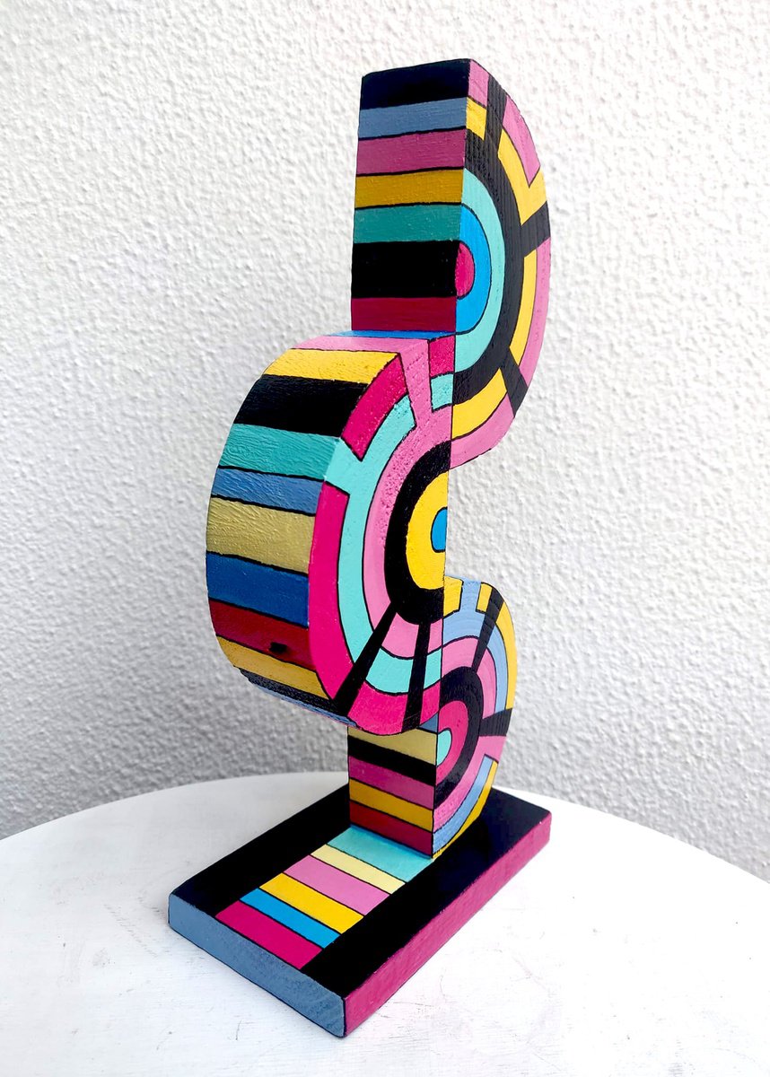 Urban And Pop Abstract Wood Sculpture By Vio Valova, 6 X 11", Times, Original Artwork