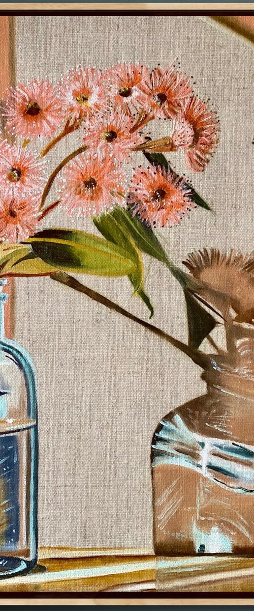 Blue Vase and Gum Nuts by Wendy Peters