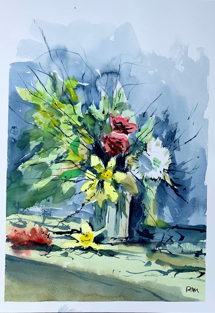Impressionistic Watercolour , Bouquet For Wendy By Paul Mitchell, 14 X 20, Artwork For Sale On Artfinder