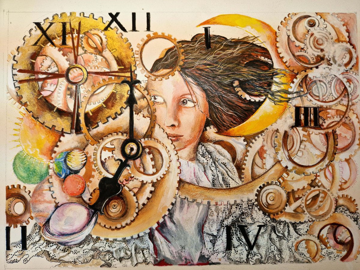 Surrealistic Landscape Painting By Jane Daniell, 14 X 11, Time No Longer, Original Artwork