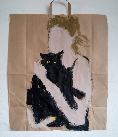 #43/24 Girl with black cat by Valerie Lazareva