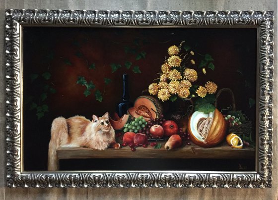 "Still life with a red cat"