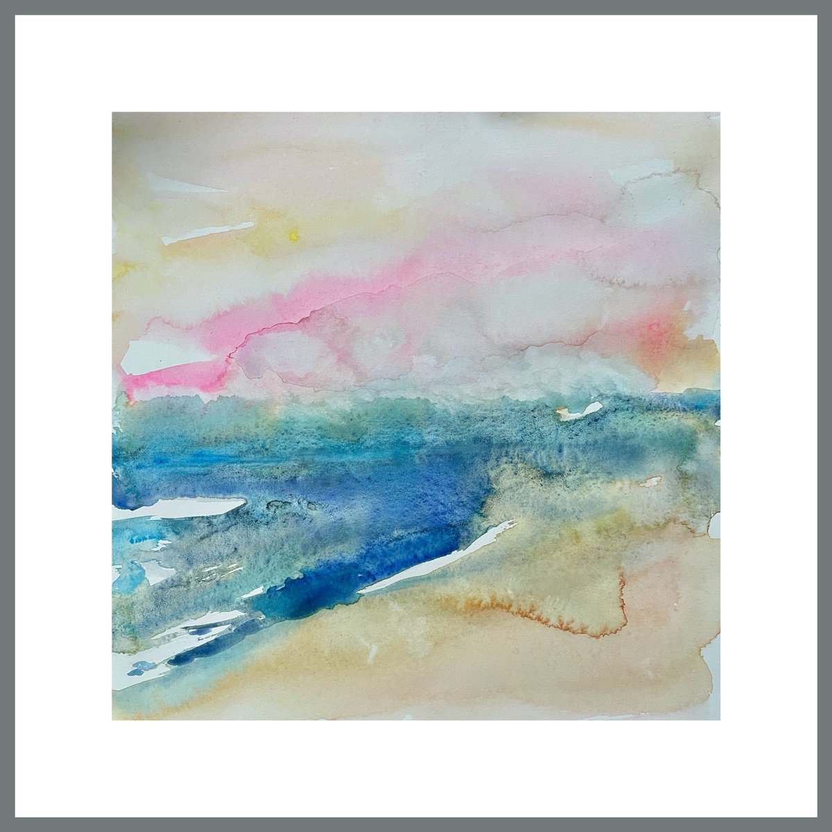 Abstract Landscape Watercolour By Gesa Reuter, 12 X 12, Summer Sea I, Original Artwork