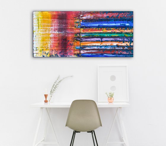 "End Of The Rainbow" - Original PMS Oil Painting On Reclaimed Wood - 48 x 21.5 inches