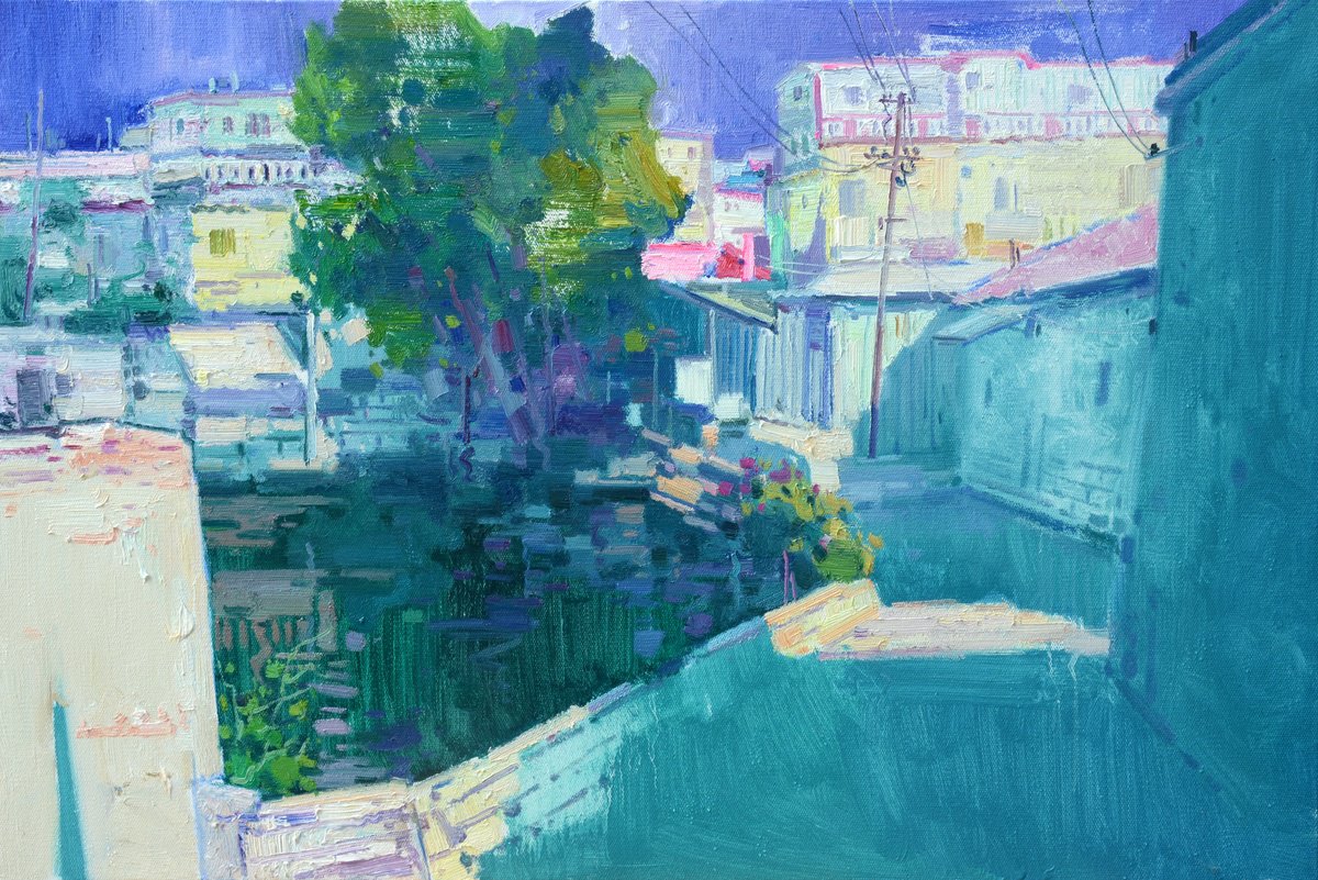 Impressionistic Landscape Oil Painting By Jianzhe Chon, 35 X 24, Town 179, Original Artwork