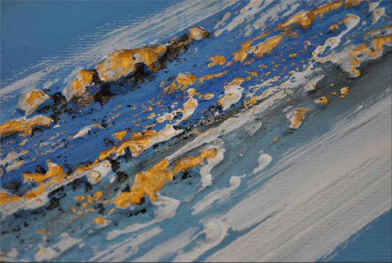 Oceans Breeze  - abstract acrylic painting canvas wall art blue gold metallic modern art