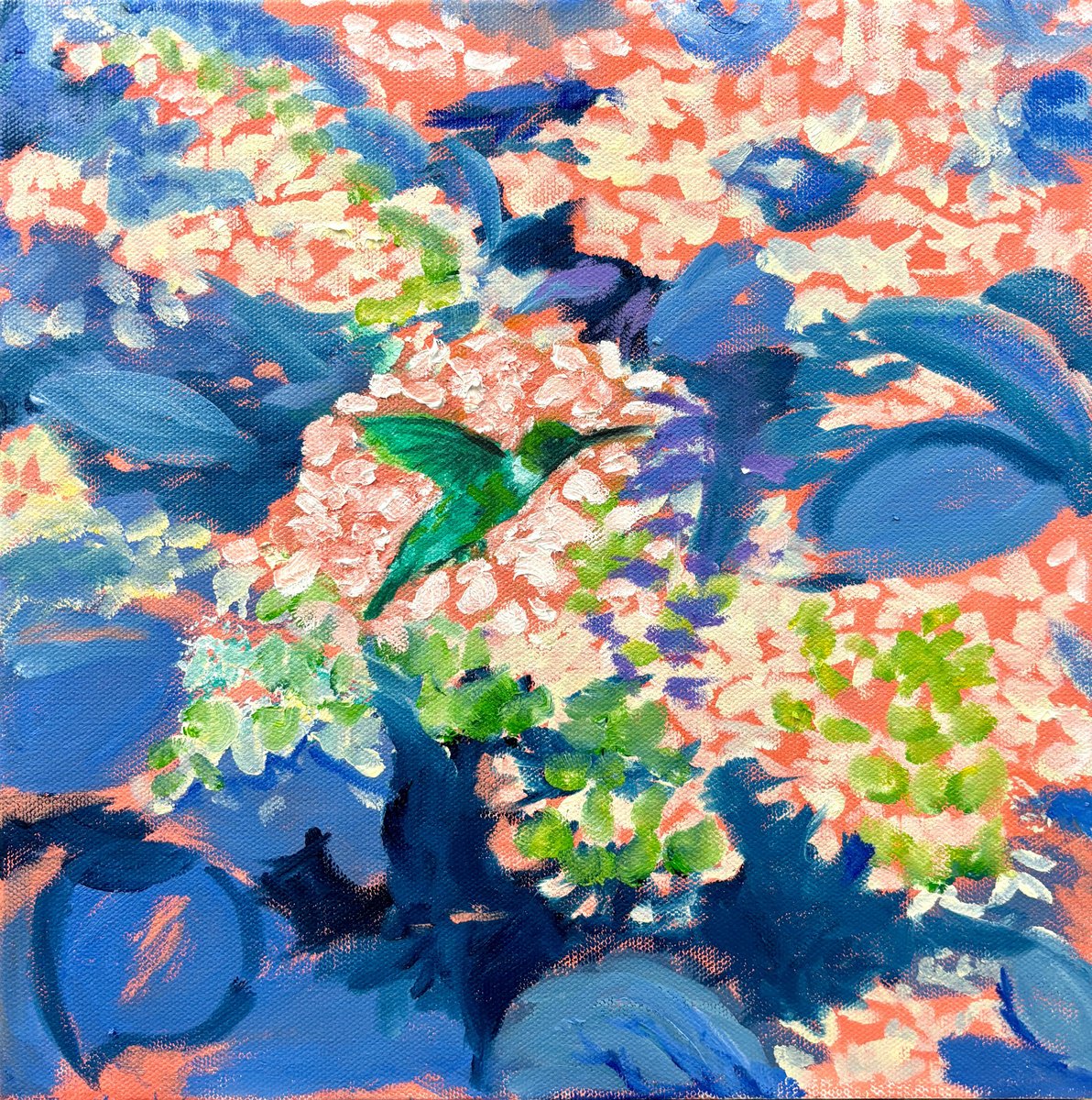 Expressive Botanical Oil Painting By Susan Stewart, 12 X 12", "Flowers 2", Original Artwork