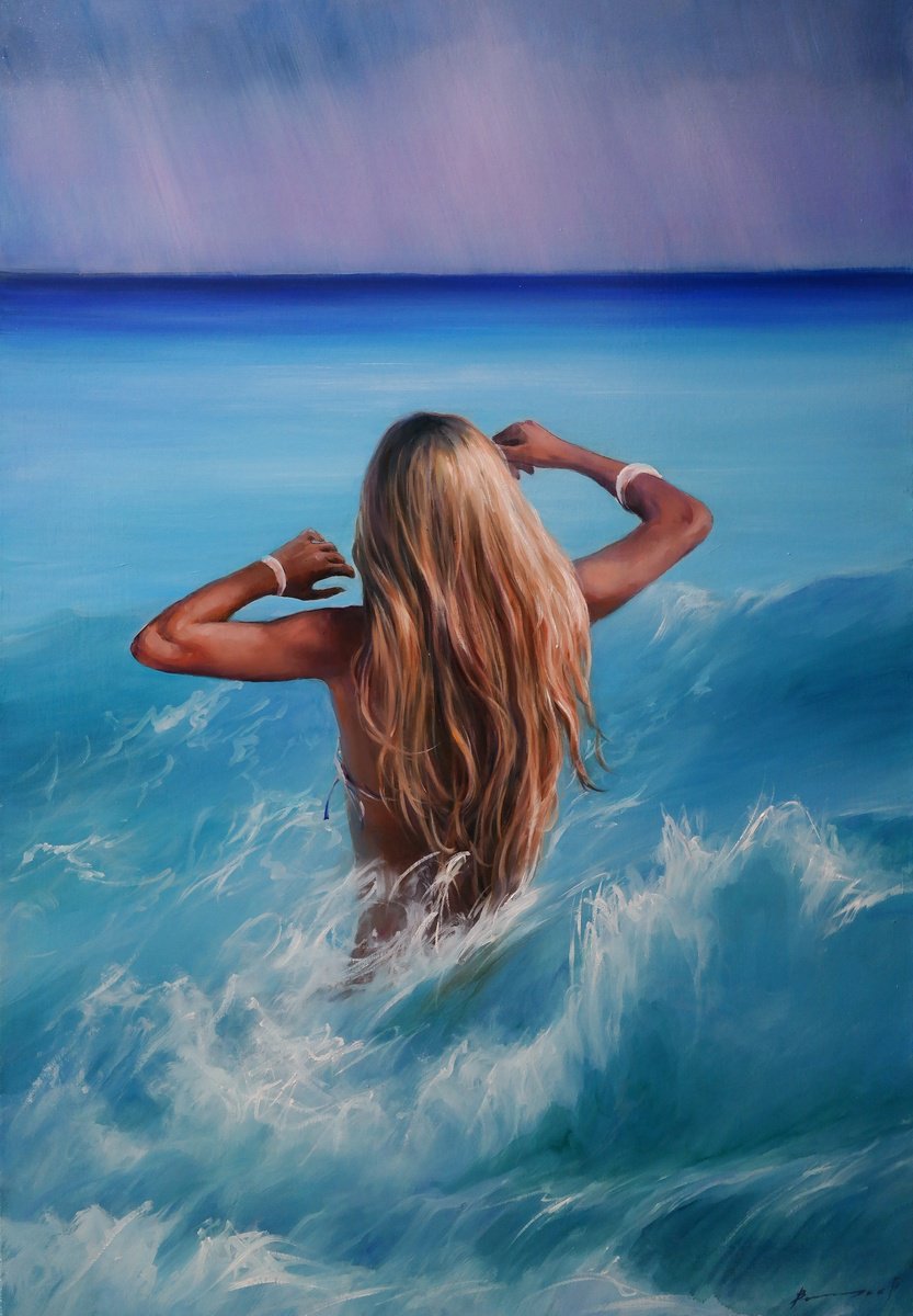 Photorealistic Oil Painting , Bather By Gennady Vylusk, 22 X 31, Artwork For Sale On Artfinder