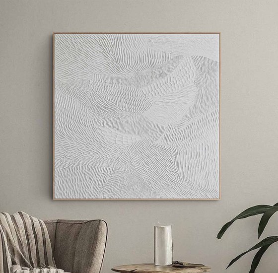 "Nulla 4" White acrylic abstract textured art