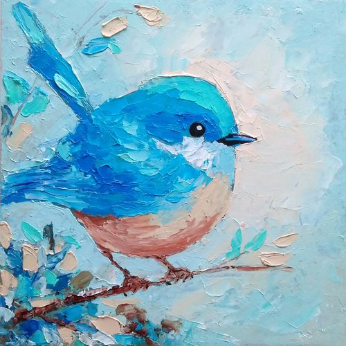 Blue Bird Painting Miniature Artwork by Yulia Berseneva