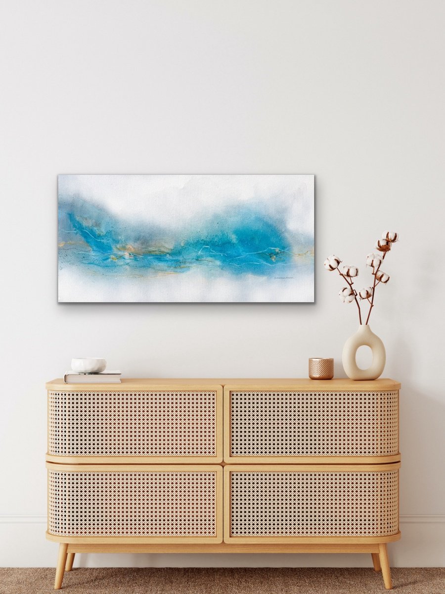 Organic Landscape Acrylic Painting By Kirsten Schankweiler, 31 X 16", Ocean Memories V, Original Artwork