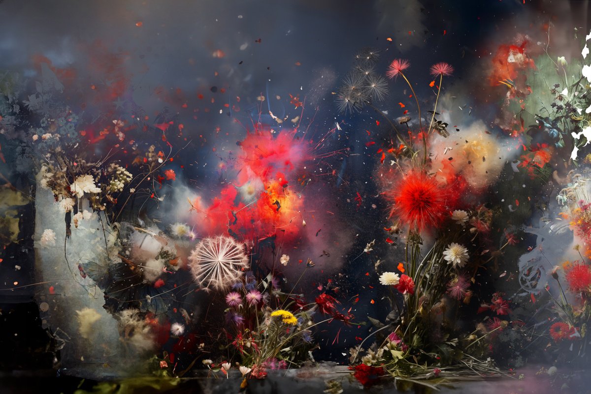 Botanical Painting By Teis Albers, 59 X 39", Floral Whirlwind Ii, Original Artwork