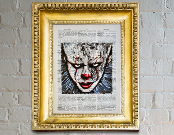 IT - Collage Art on Large Real English Dictionary Vintage Book Page