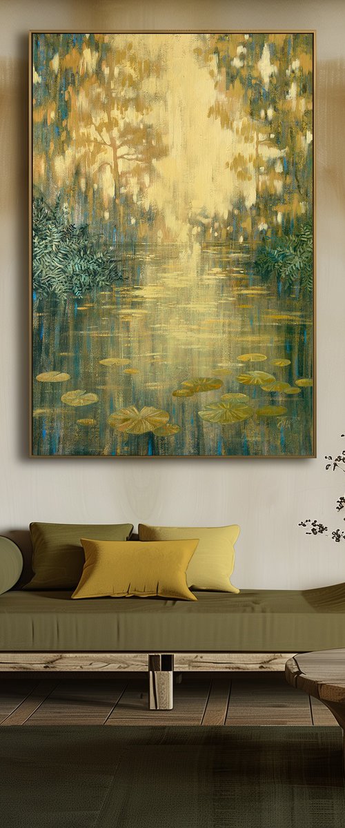 Forest Pond Under Golden Light by Ekaterina Prisich