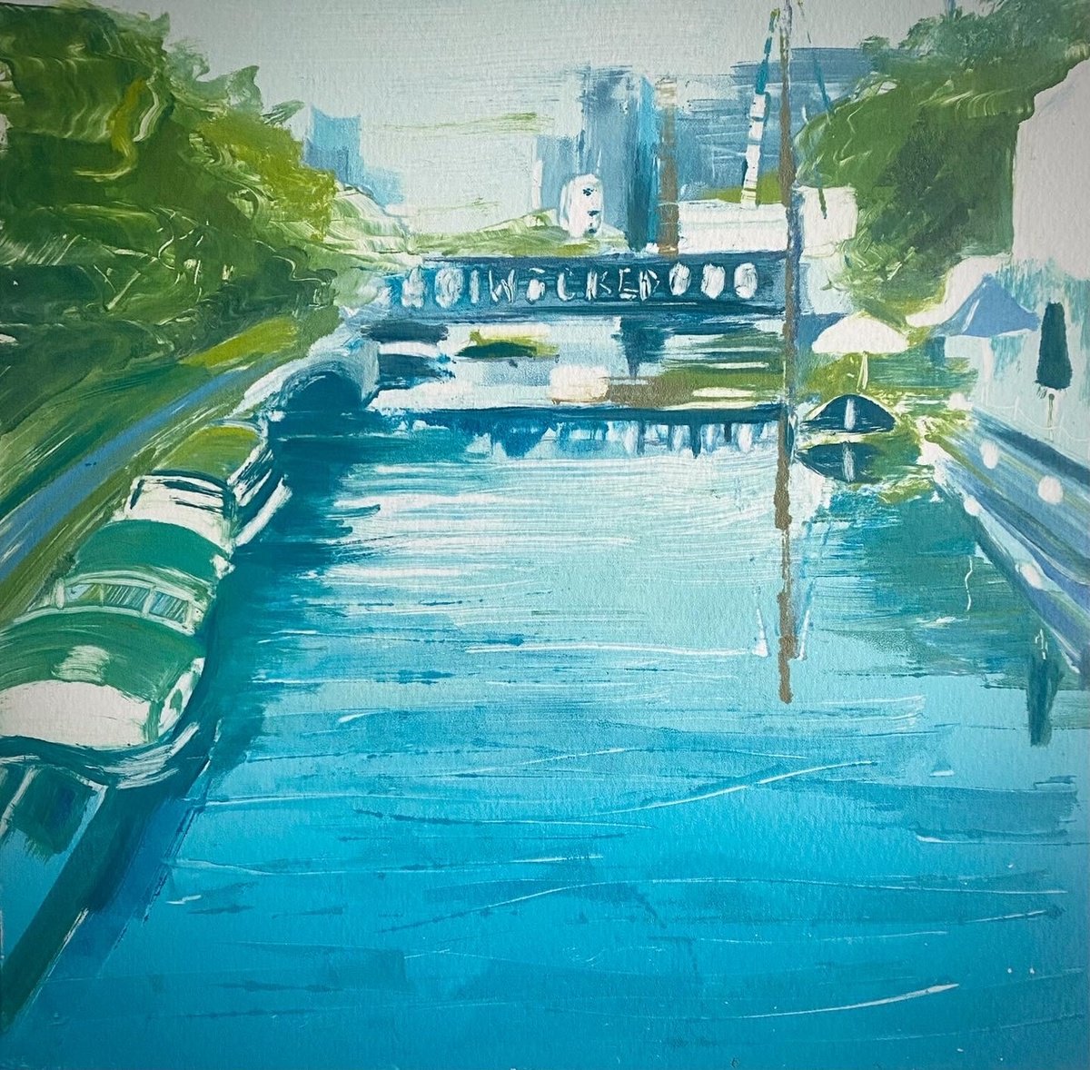 Impressionistic Landscape Limited Edition Print By Rebecca Denton, 14 X 14", Hackney Wick Canal, Original Artwork