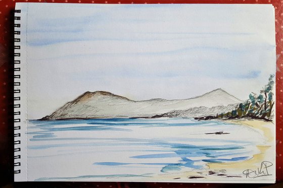 An Irish coastline - Bray head to the Sugarloaf- a watercolour and pencil study