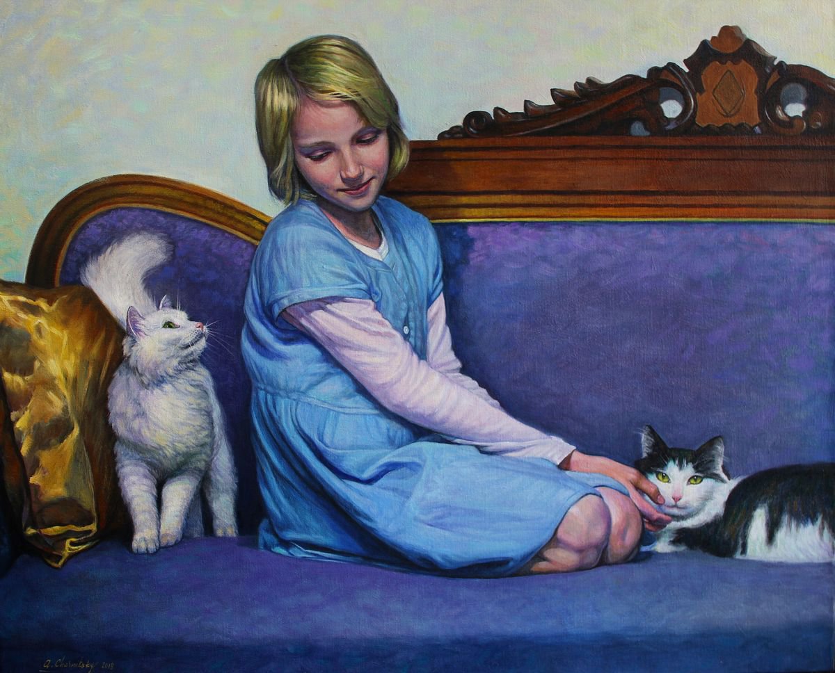 Girl with cats by Alexander Chernitsky