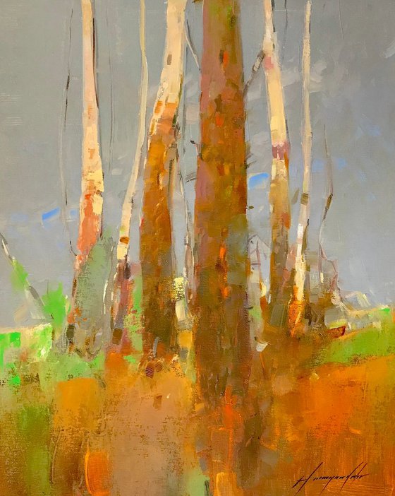 Birches Trees, Original oil painting, One of a kind Signed