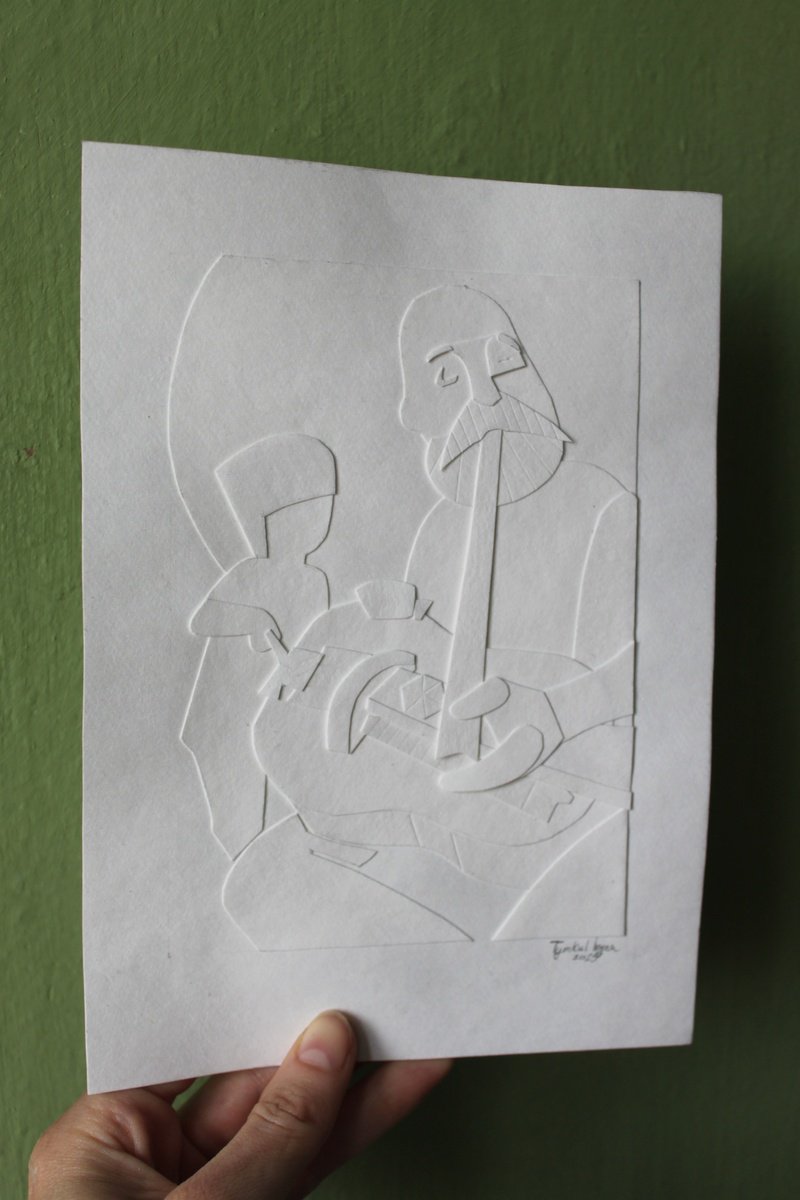 Portrait Collage By Iryna Tymkul, 6 X 8, Lyrnyk Or Hurdy-Gurdy Player, Original Artwork