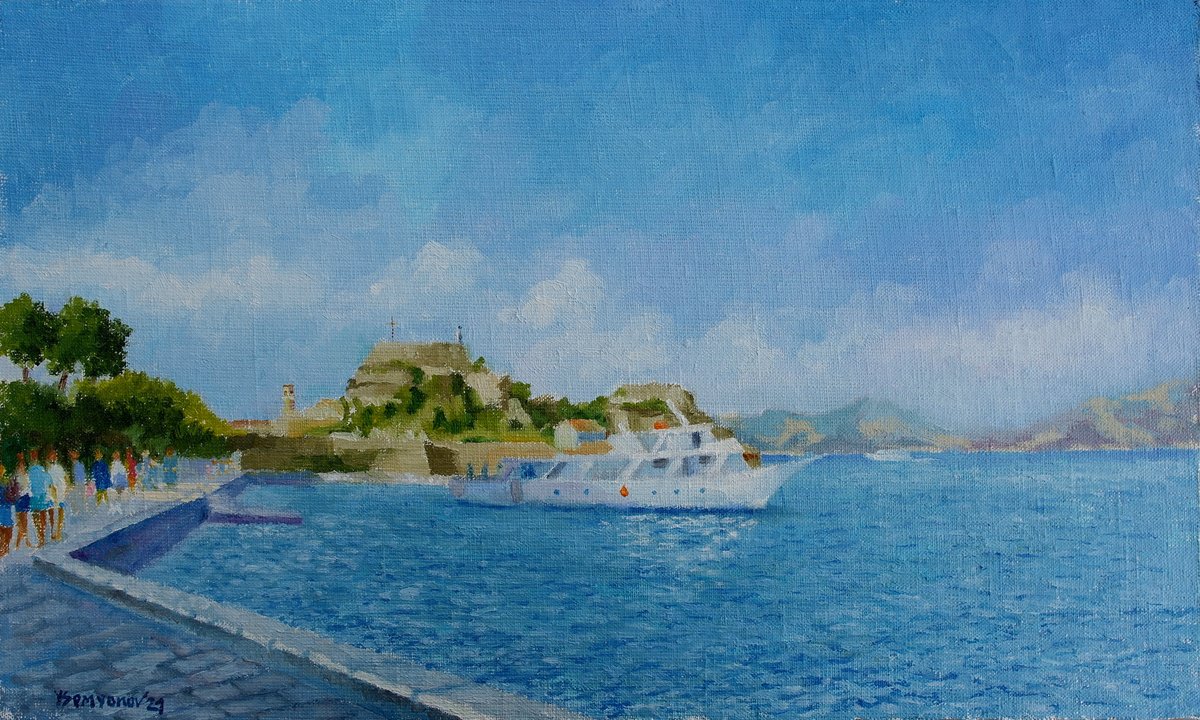 Impressionistic Landscape Oil Painting By Juri Semjonov, 20 X 12", Greece, Corfu., Original Artwork