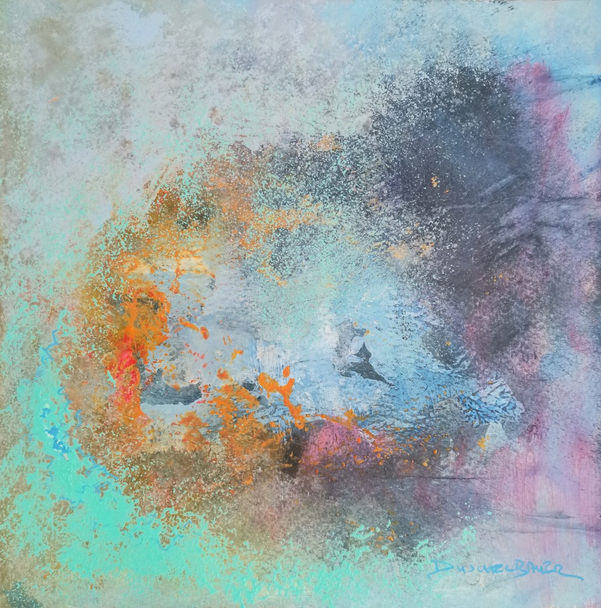 Organic Landscape Acrylic Painting By Doris Duschelbauer, 13 X 13, Beyond Words Iv, Original Artwork