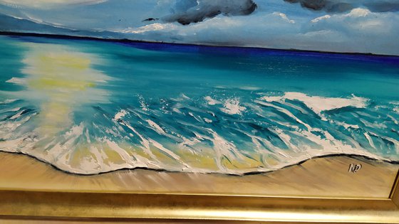 Sea, original landscape oil painting, framed art, Gift idea, waves art