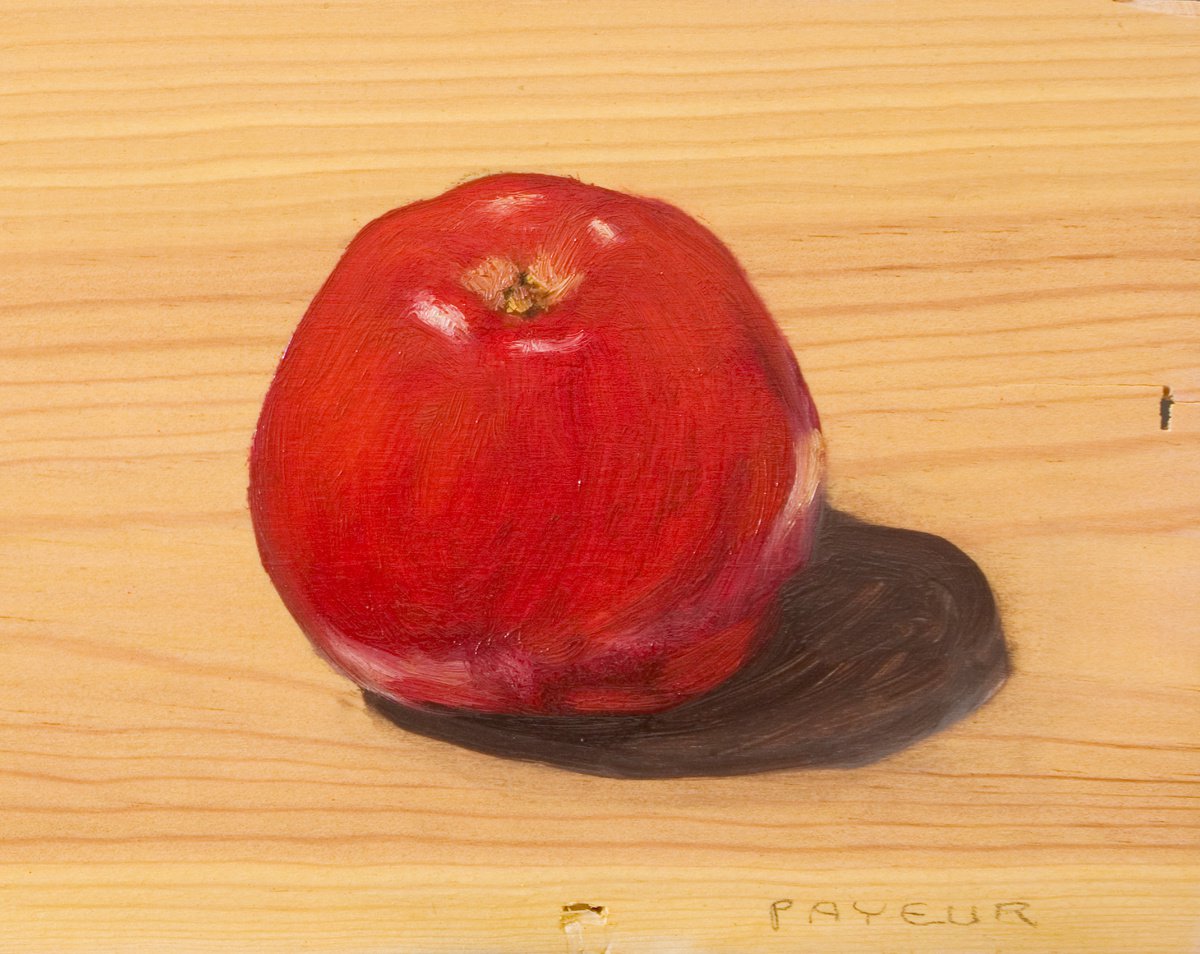 red apple on a wood board for food lovers by Olivier Payeur