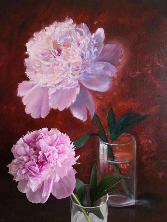 Pink Peony in a glass still life