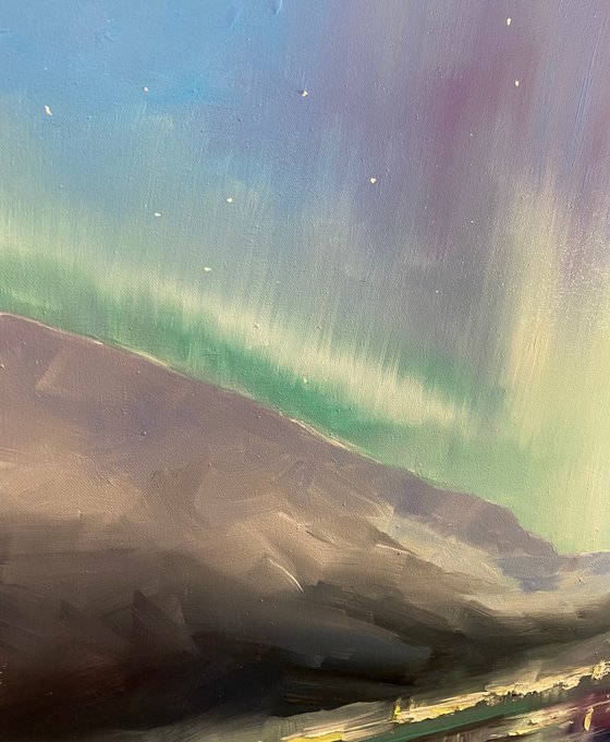 "Northern Lights.Aurora"70x70cm large original painting